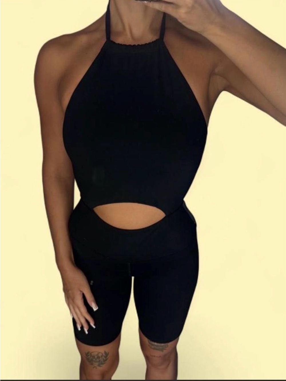 NWOT Year of Ours Eden Biker Cutout Halter Onesie Jumpsuit Black Size M